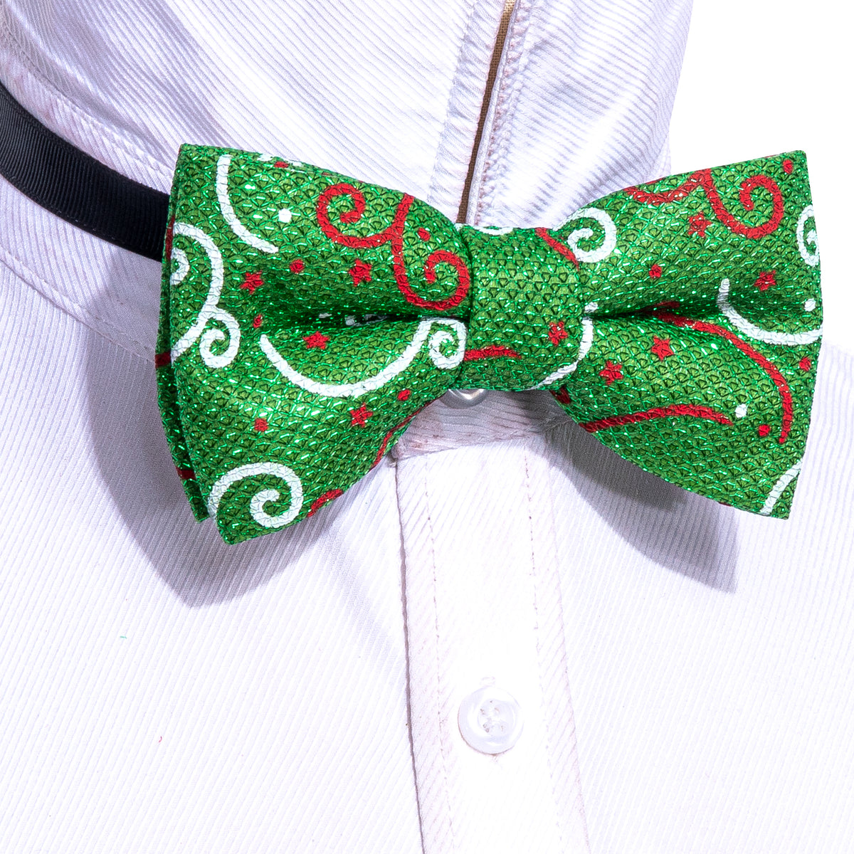 Green White Floral Silk Christmas Bow Tie Set - GentCrest - View 2
