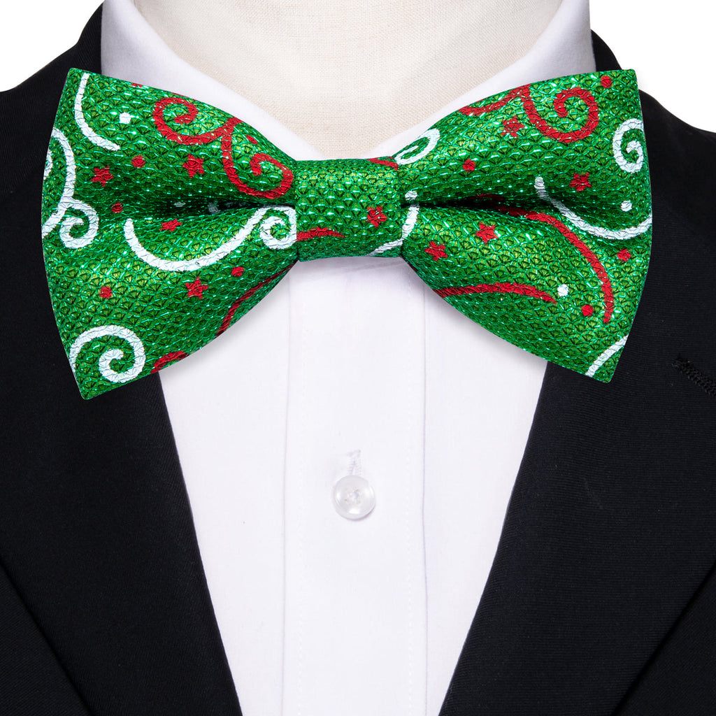 Green White Floral Silk Christmas Bow Tie Set - GentCrest
