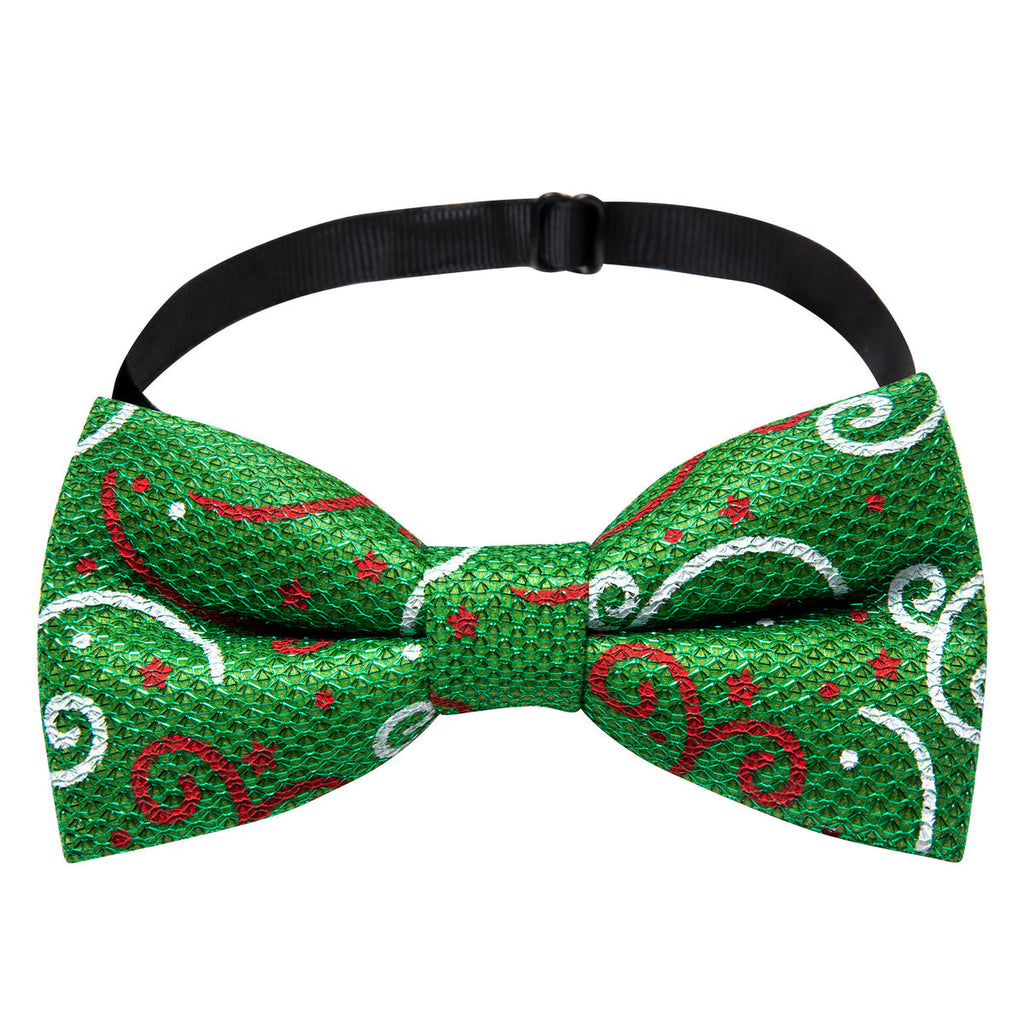 Green White Floral Silk Christmas Bow Tie Set - GentCrest - View 4