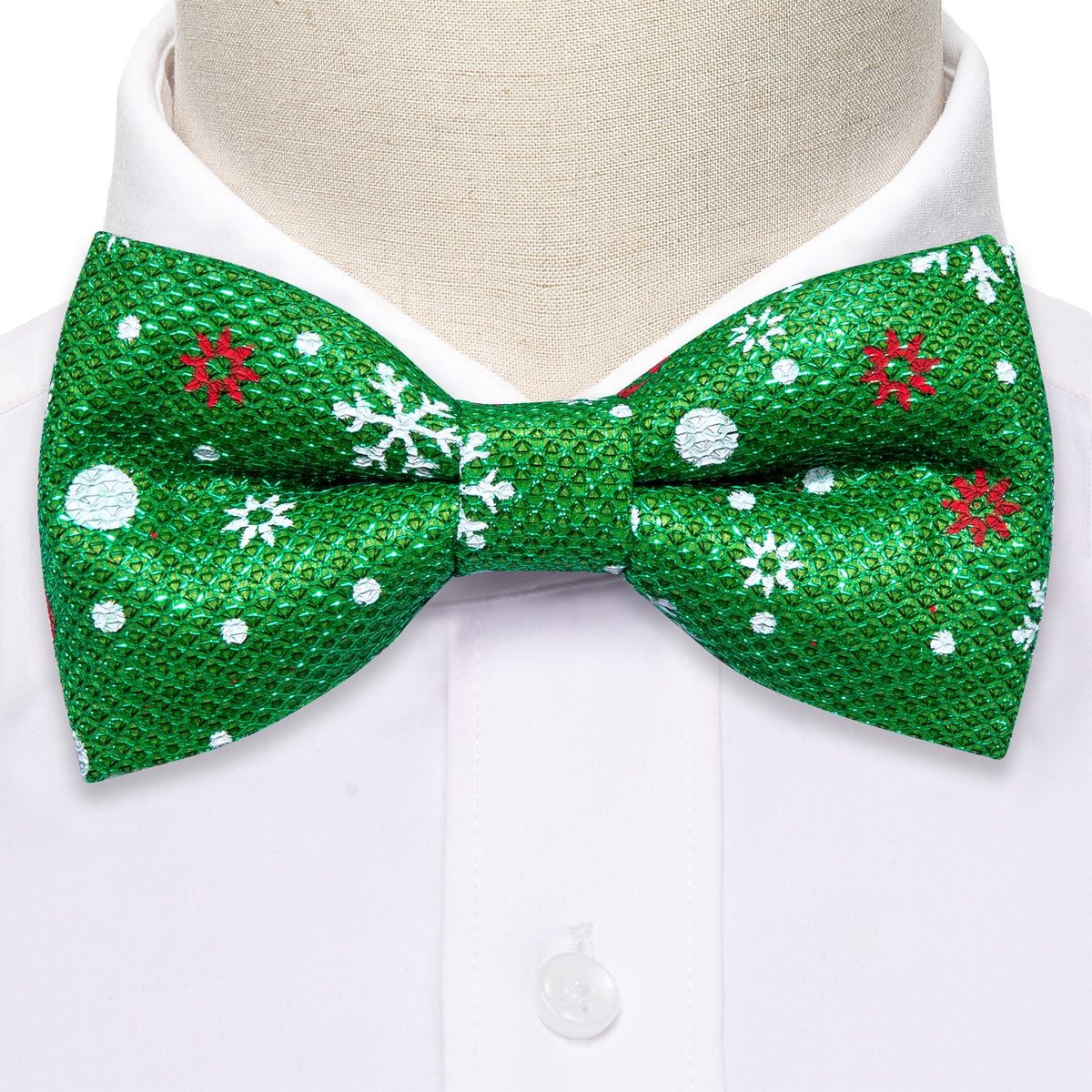 Green White Printed Christmas Element Bow Tie Set - GentCrest - View 4