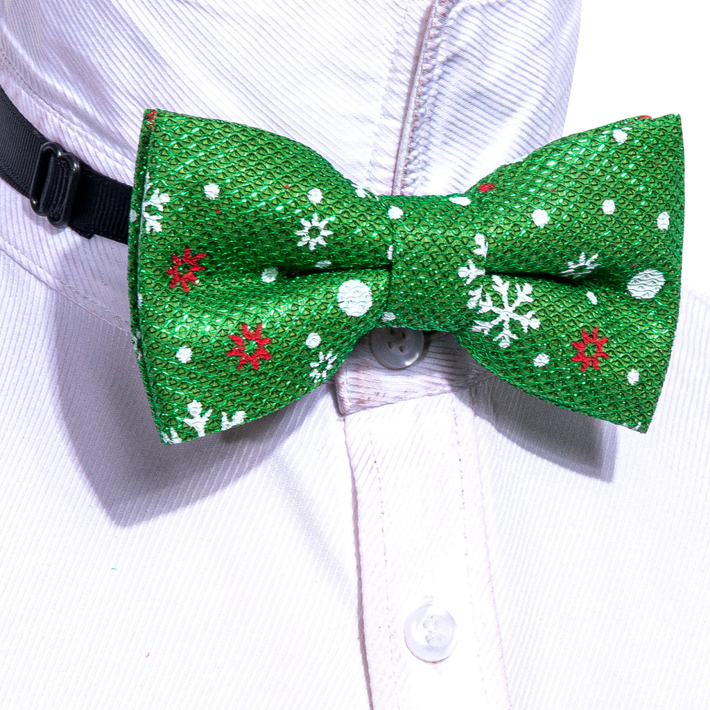 Green White Printed Christmas Element Bow Tie Set - GentCrest - View 2