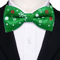 Green White Printed Christmas Element Bow Tie Set - GentCrest