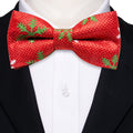 Bright Red Green Snowflake Silk Christmas Bow Tie Set - GentCrest