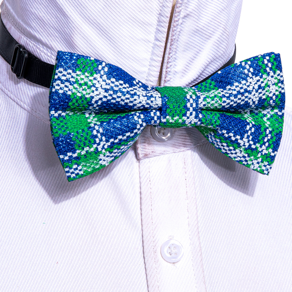 Blue Green Plaid Silk Christmas Bow Tie Set - GentCrest - View 2