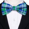 Blue Green Plaid Silk Christmas Bow Tie Set - GentCrest