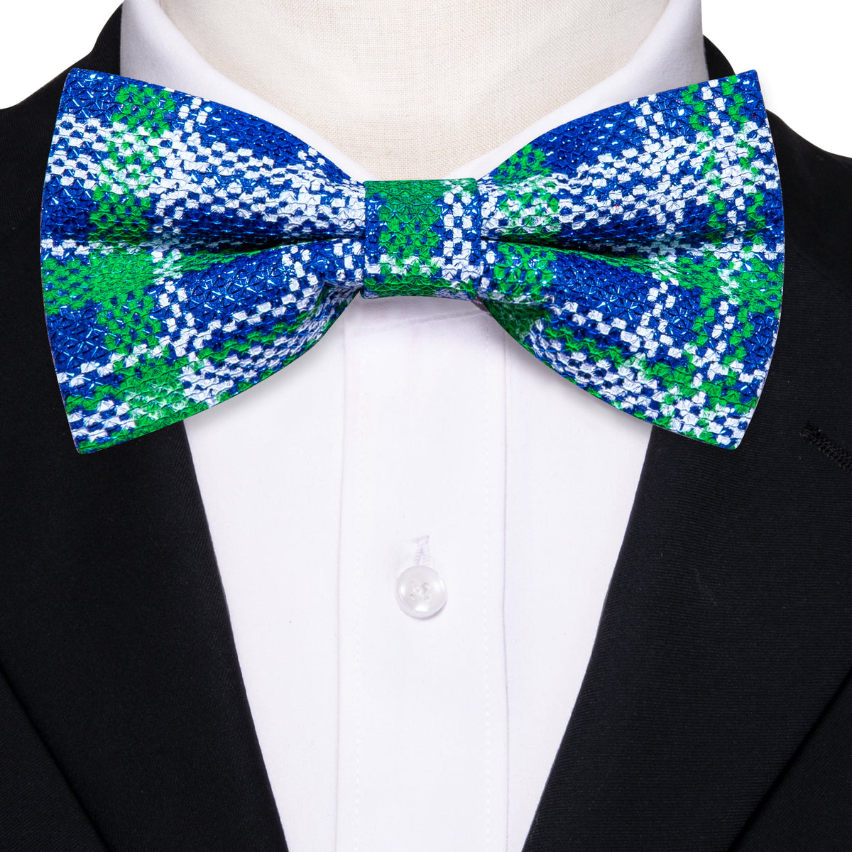 Blue Green Plaid Silk Christmas Bow Tie Set - GentCrest