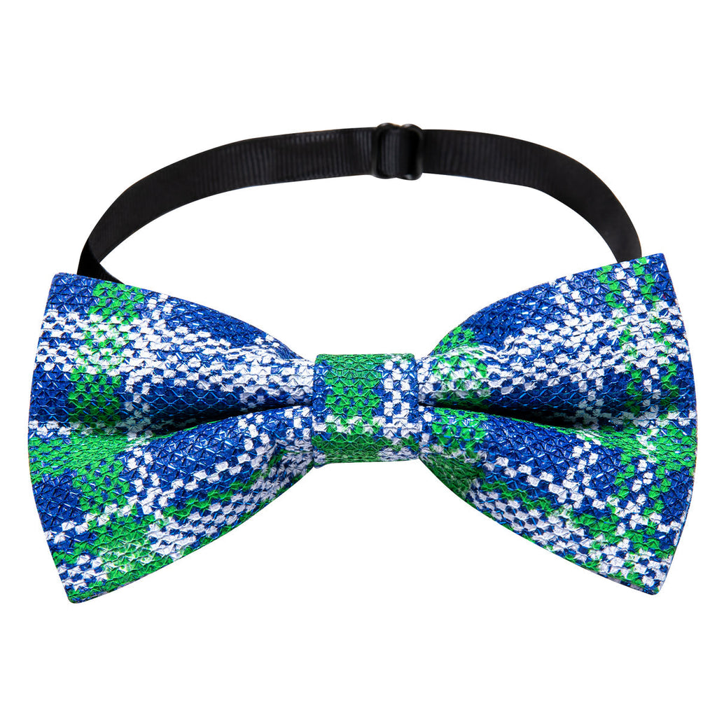 Blue Green Plaid Silk Christmas Bow Tie Set - GentCrest - View 4