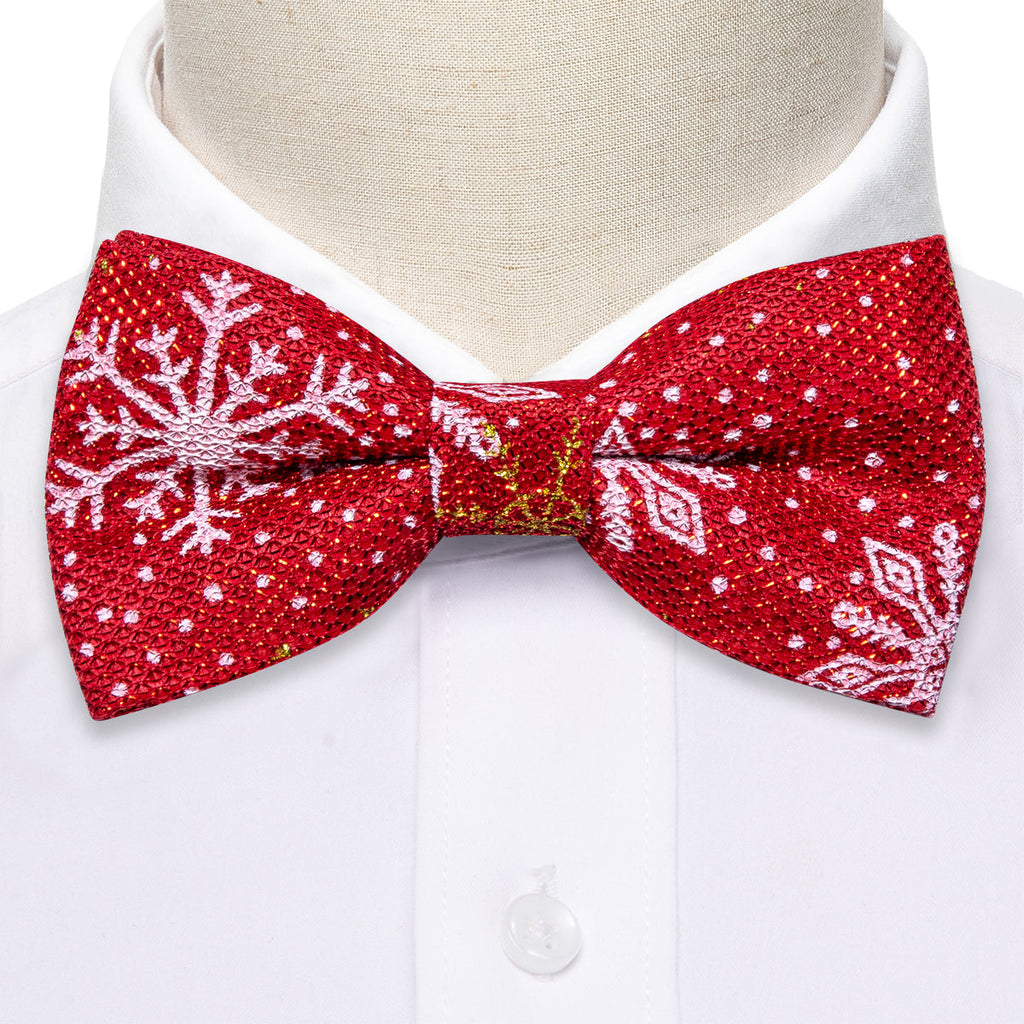 Red White Floral Silk Christmas Bow Tie Set - GentCrest - View 3