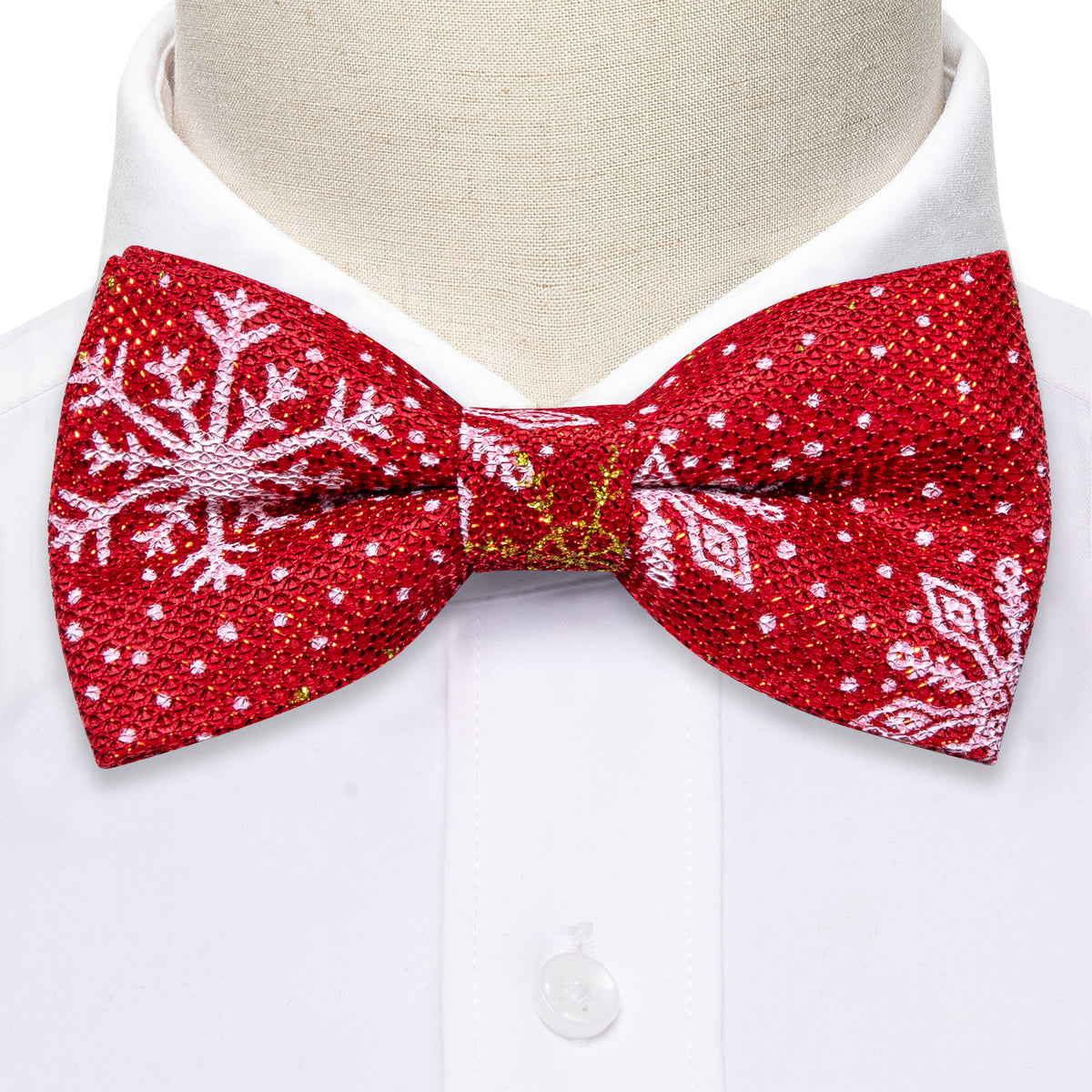 Red White Floral Silk Christmas Bow Tie Set - GentCrest - View 3