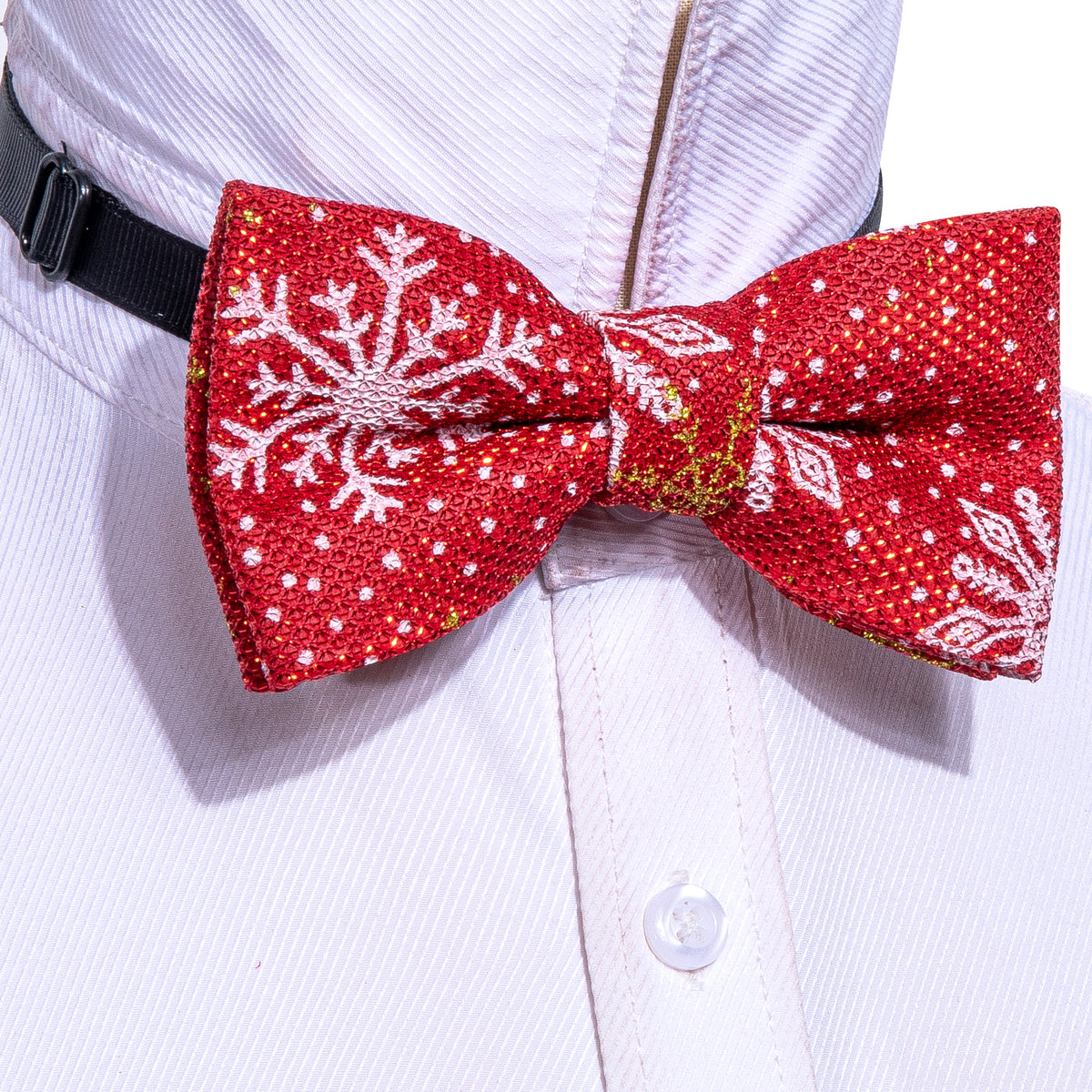 Red White Floral Silk Christmas Bow Tie Set - GentCrest - View 2