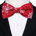 Red White Floral Silk Christmas Bow Tie Set - GentCrest