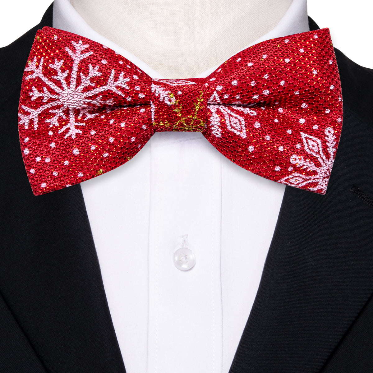 Red White Floral Silk Christmas Bow Tie Set - GentCrest