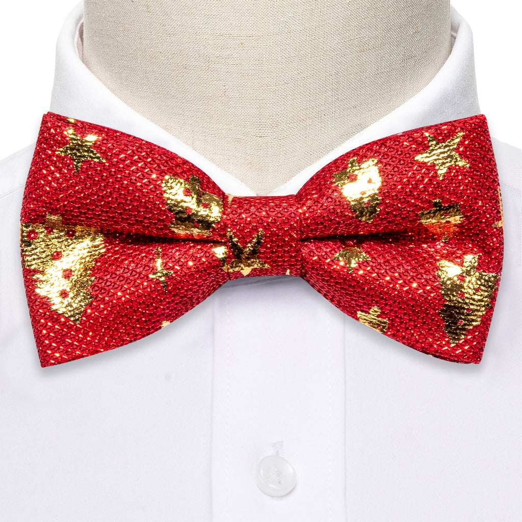 Red Gold Christmas Tree Bow Tie Set - GentCrest - View 3