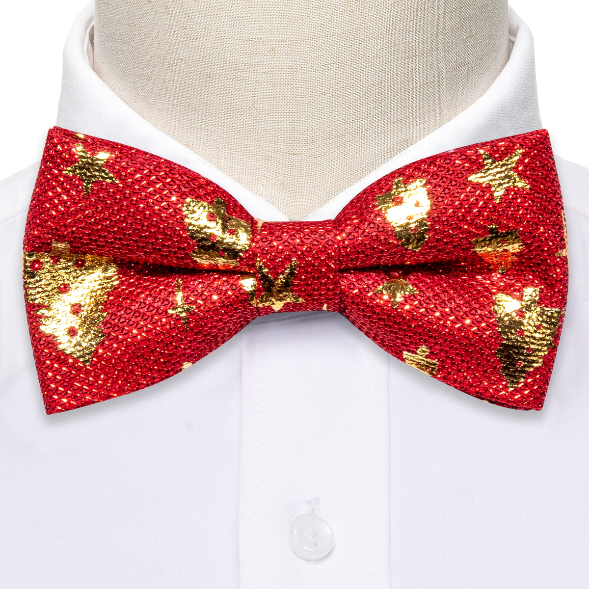 Red Gold Christmas Tree Bow Tie Set - GentCrest - View 3