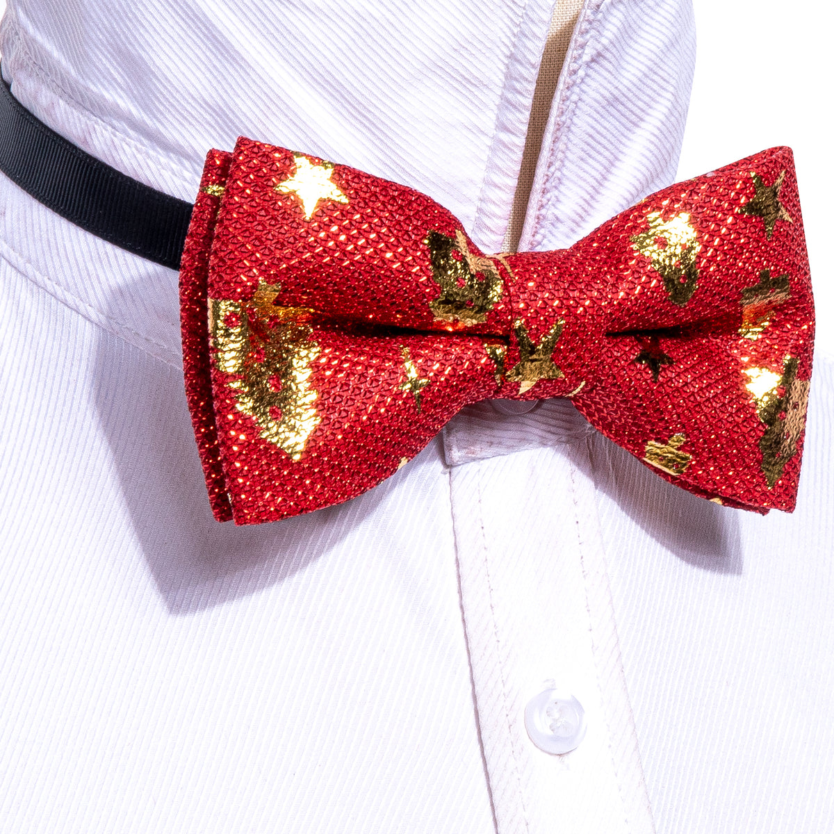 Red Gold Christmas Tree Bow Tie Set - GentCrest - View 2