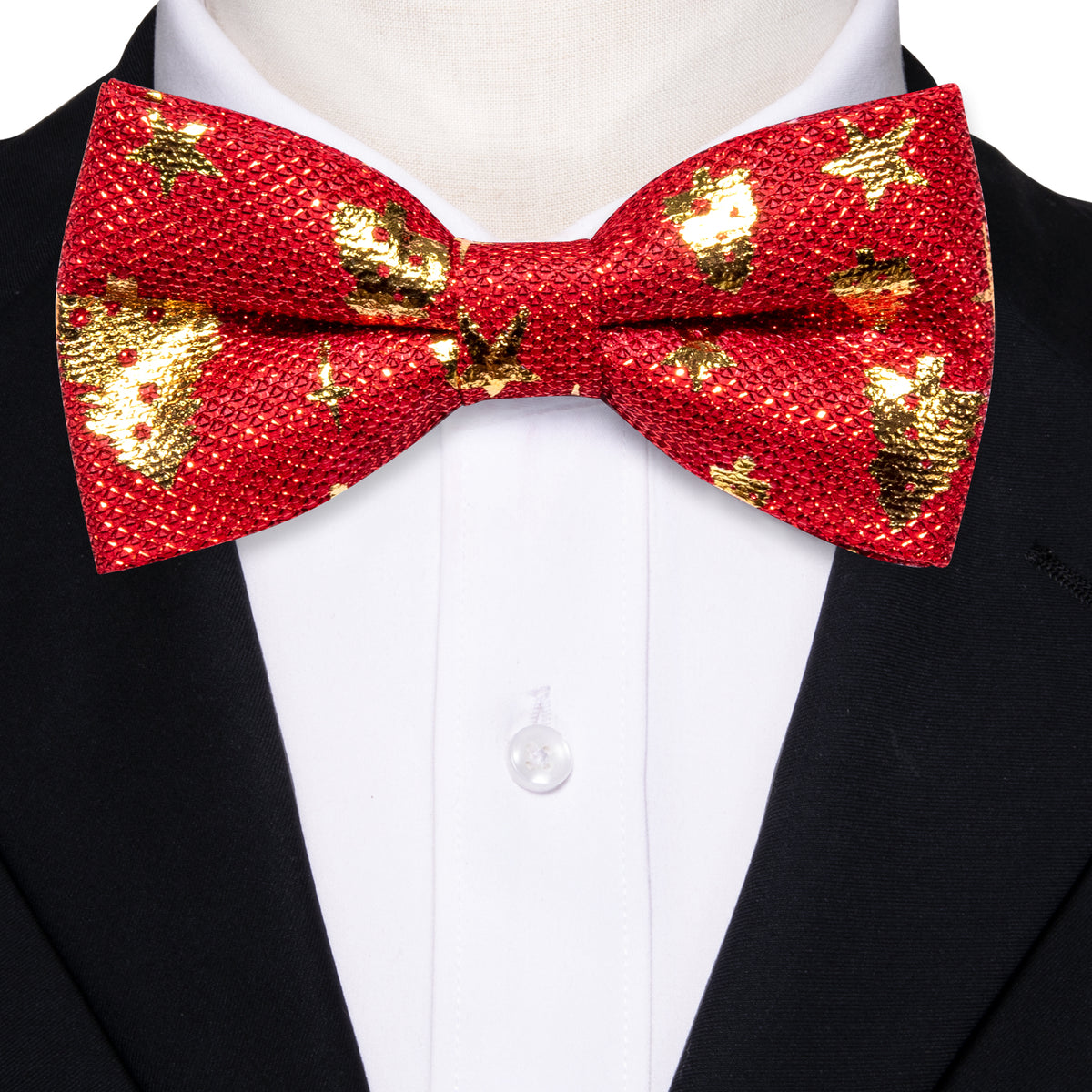 Red Gold Christmas Tree Bow Tie Set - GentCrest