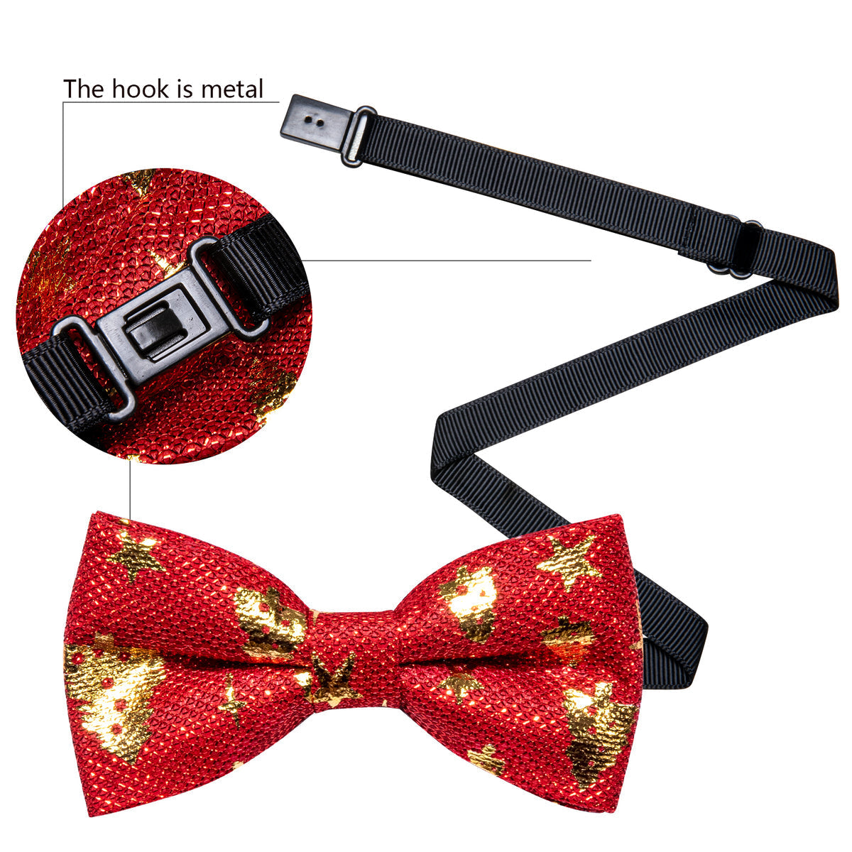 Red Gold Christmas Tree Bow Tie Set - GentCrest - View 5