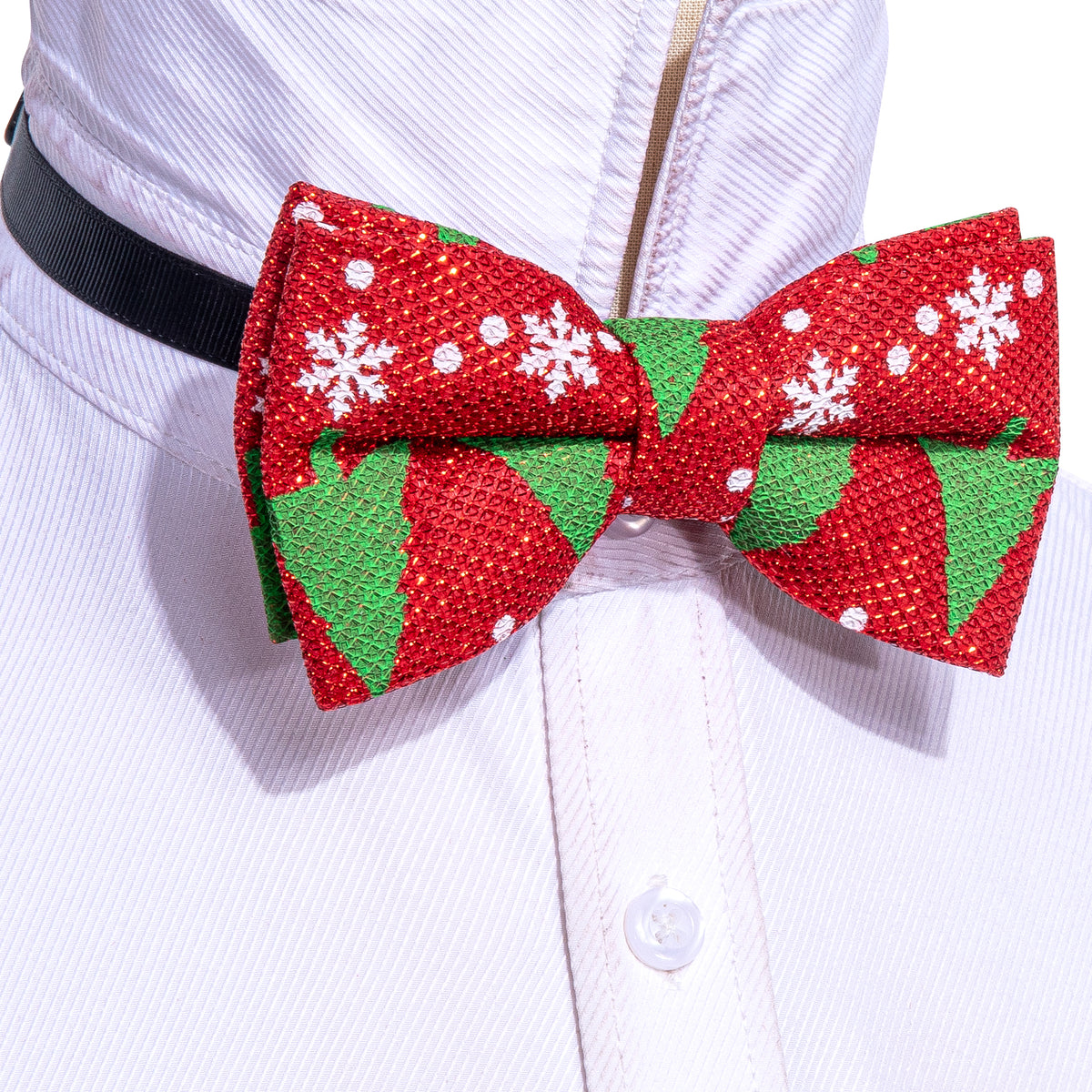 Red Green Christmas Tree Bow Tie Set - GentCrest - View 2