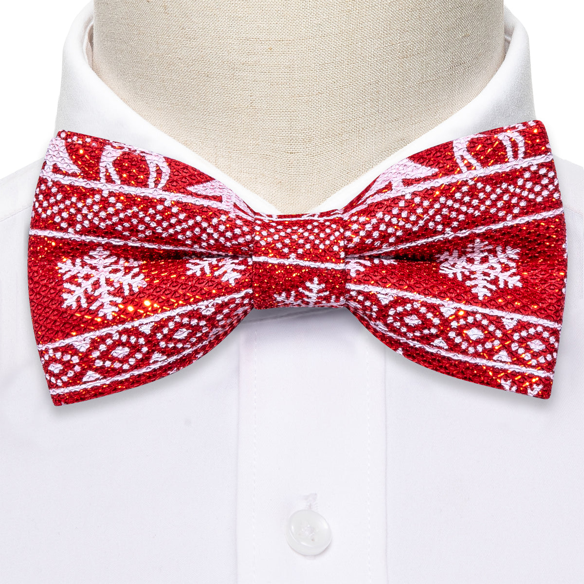 Red White Christmas Silk Fashion Bow Tie Set - GentCrest - View 3
