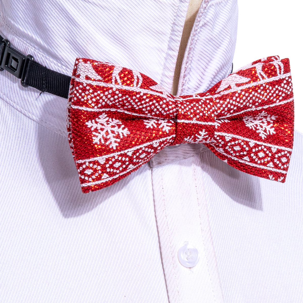 Red White Christmas Silk Fashion Bow Tie Set - GentCrest - View 2