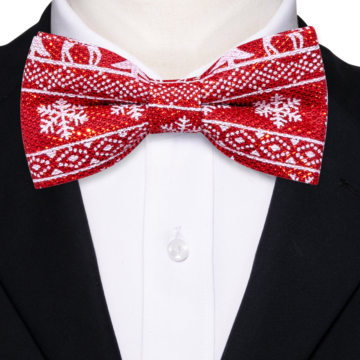 Red White Christmas Silk Fashion Bow Tie Set - GentCrest