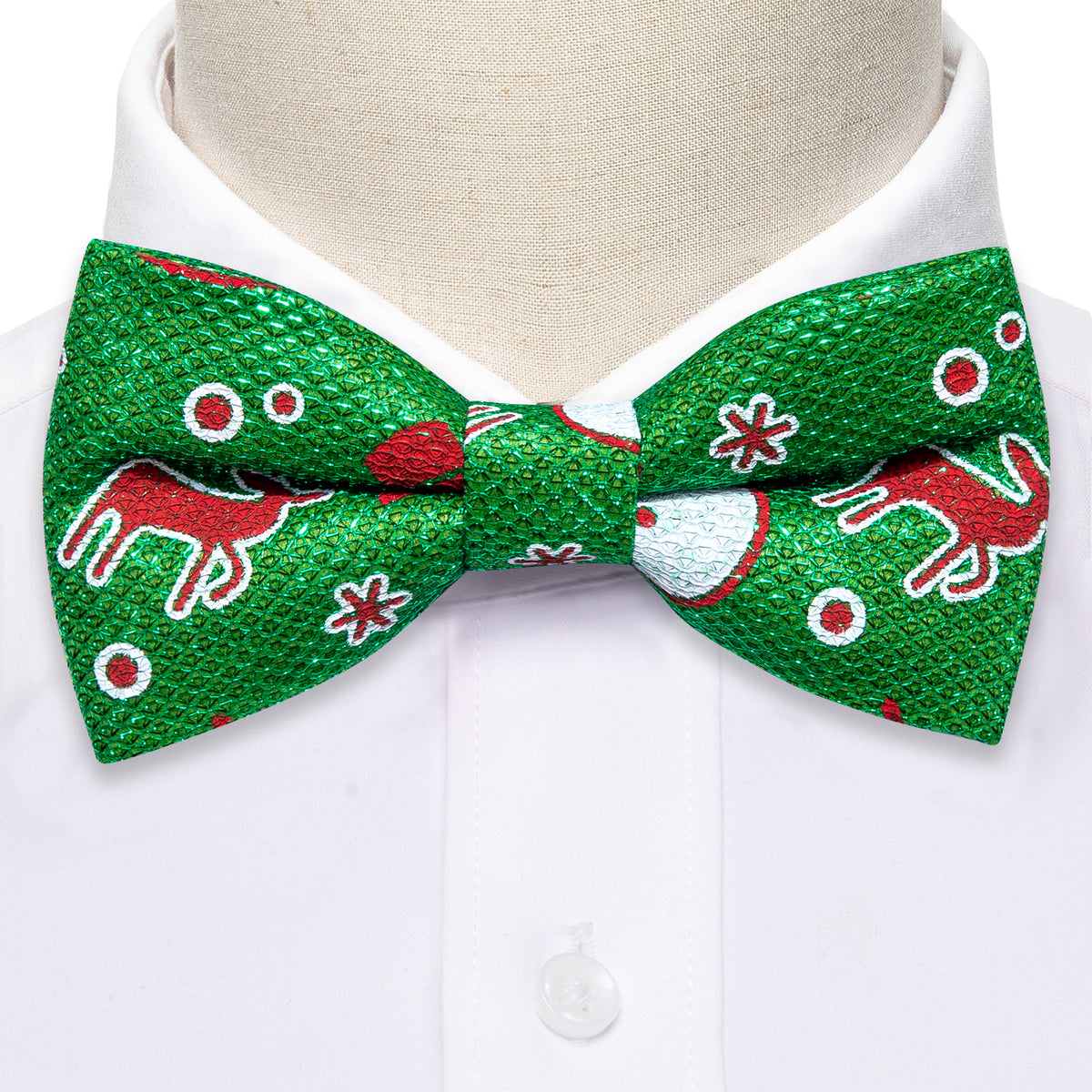 Green Brown Elk Silk Christmas Bow Tie Set - GentCrest - View 3
