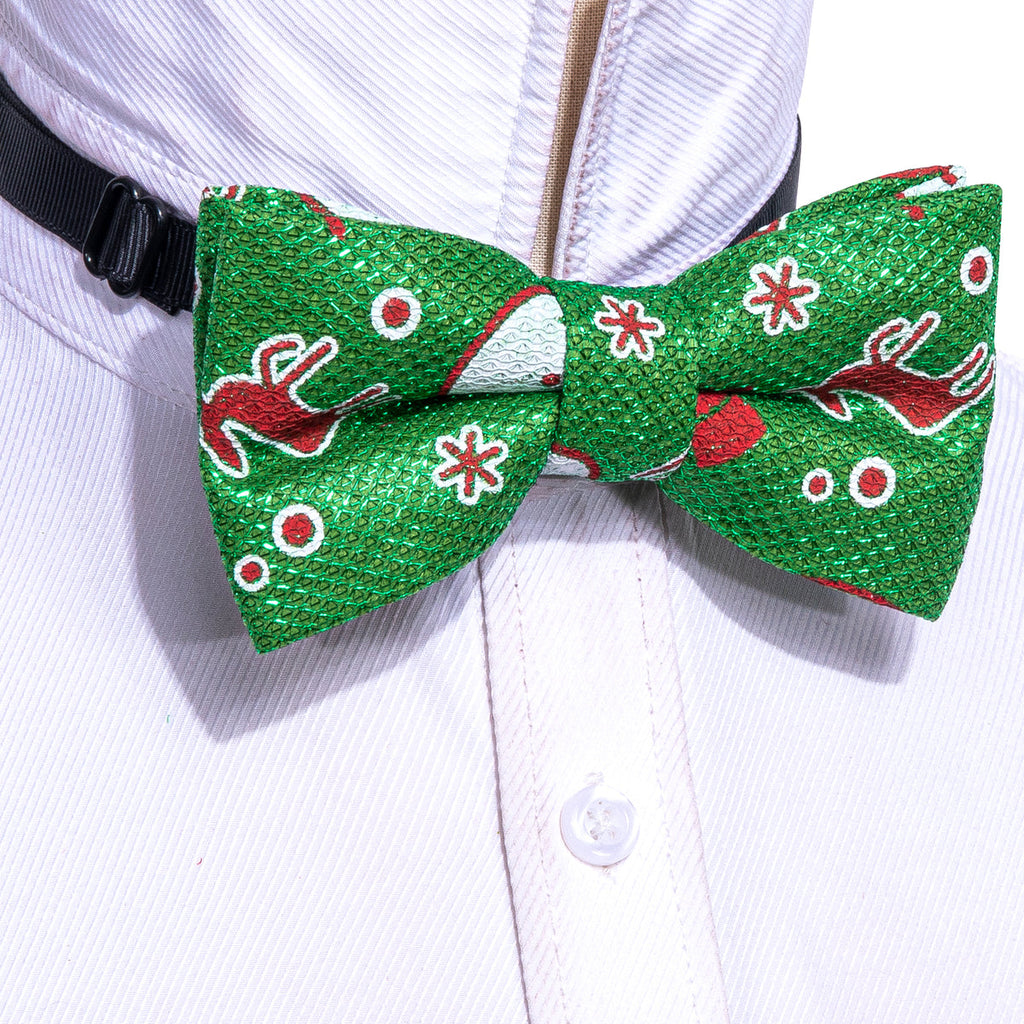 Green Brown Elk Silk Christmas Bow Tie Set - GentCrest - View 2