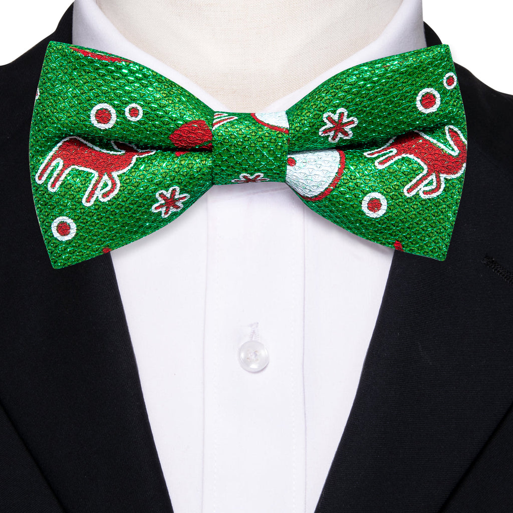 Green Brown Elk Silk Christmas Bow Tie Set - GentCrest