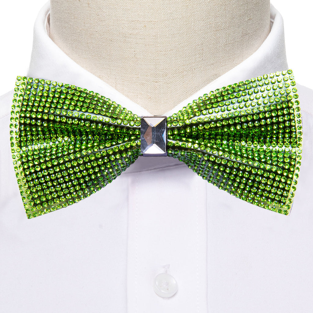 Green Shining Rhinestones Bow Tie Set - GentCrest