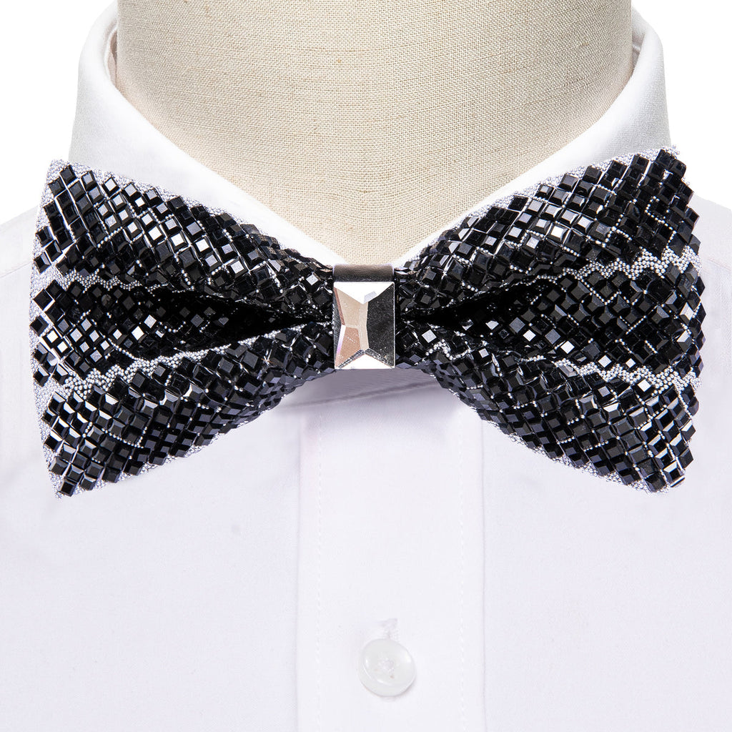 Black Shining Rhinestones Bow Tie Set - GentCrest - View 2