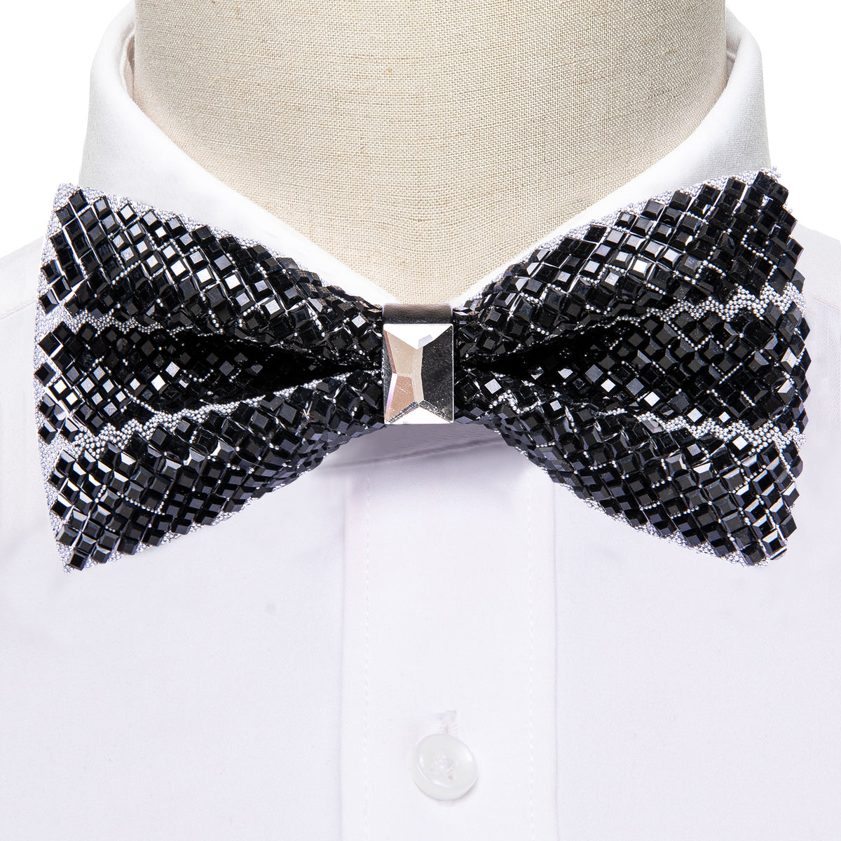Black Shining Rhinestones Bow Tie Set - GentCrest - View 2