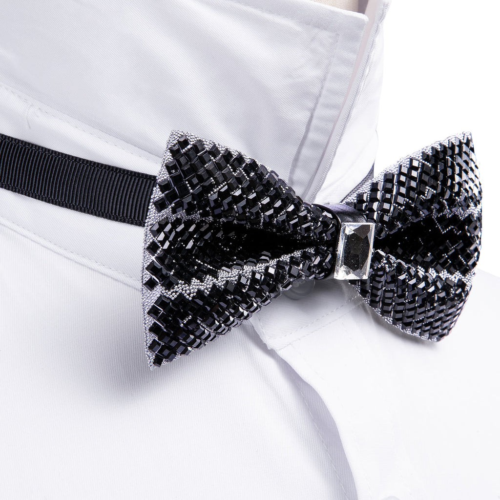Black Shining Rhinestones Bow Tie Set - GentCrest - View 3