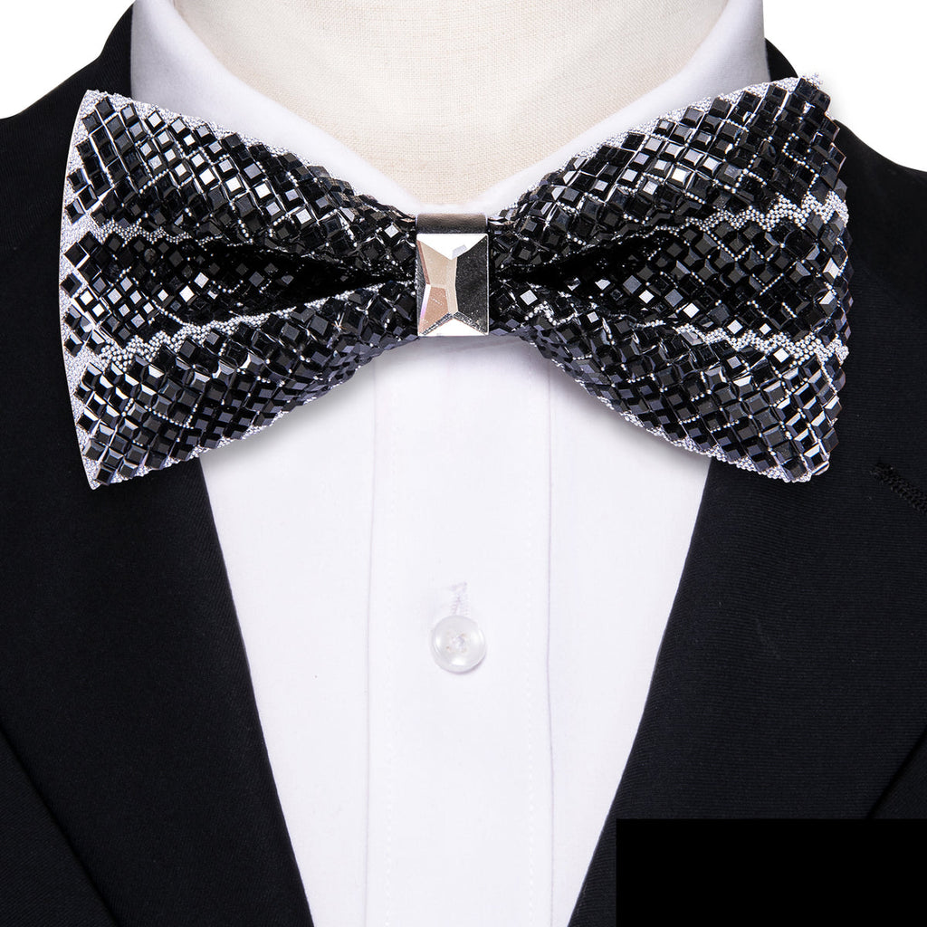 Black Shining Rhinestones Bow Tie Set - GentCrest
