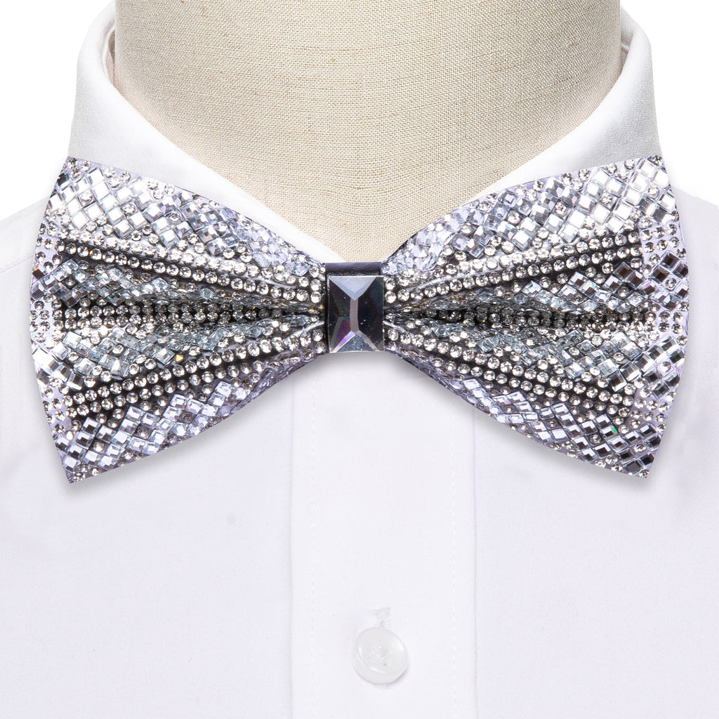 White Rhinestones Shining Bow Tie Set - GentCrest