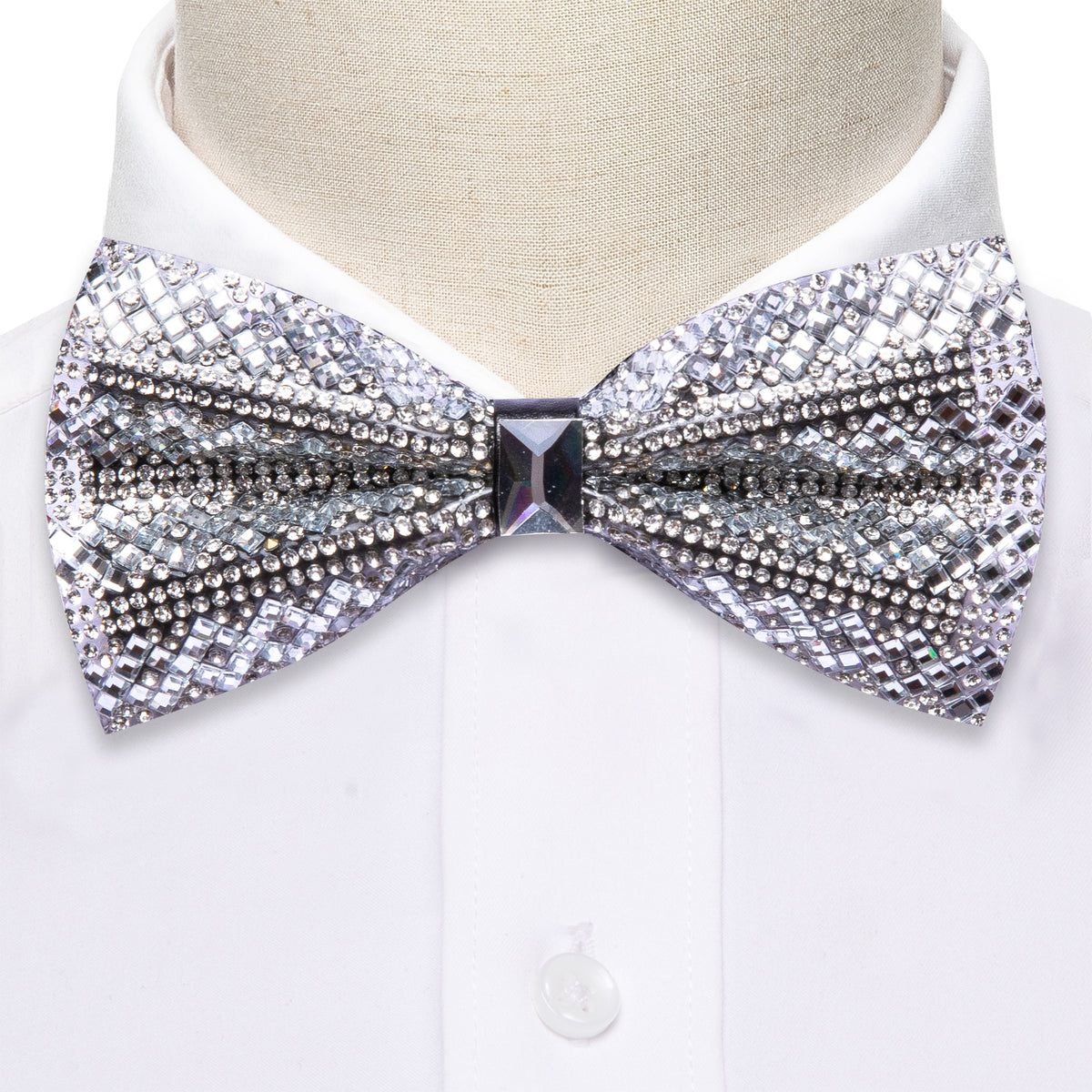 White Rhinestones Shining Bow Tie Set - GentCrest