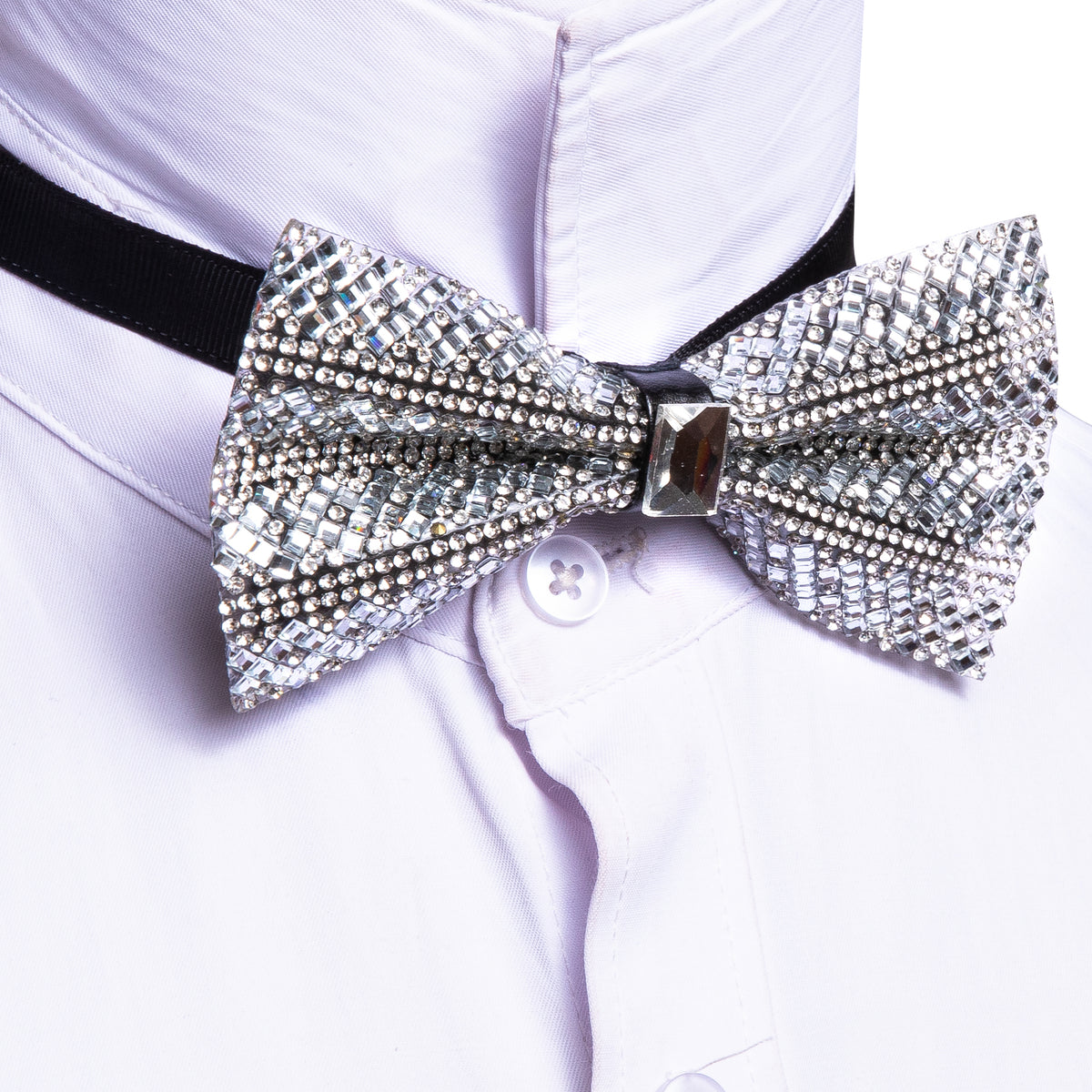 White Rhinestones Shining Bow Tie Set - GentCrest - View 3