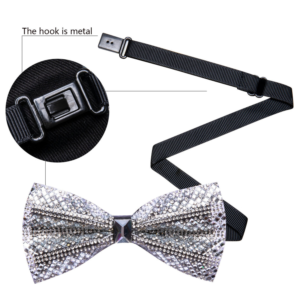 White Rhinestones Shining Bow Tie Set - GentCrest - View 2