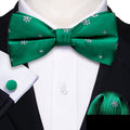 Green White Snowflake Silk Christmas Bow Tie Set - GentCrest