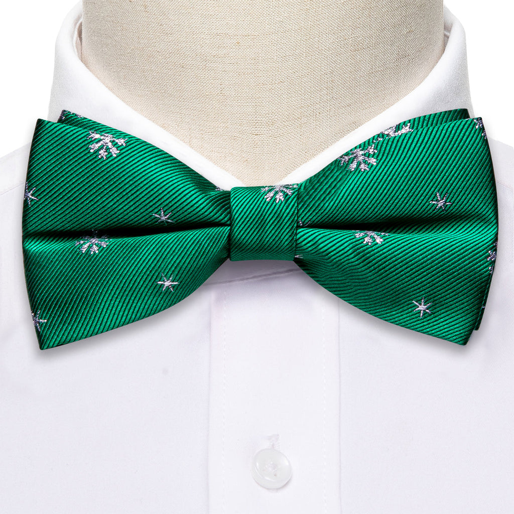 Green White Snowflake Silk Christmas Bow Tie Set - GentCrest - View 4