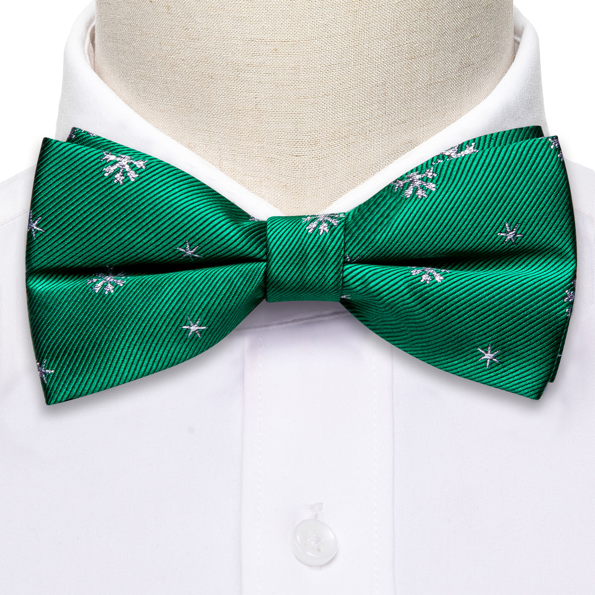 Green White Snowflake Silk Christmas Bow Tie Set - GentCrest - View 4