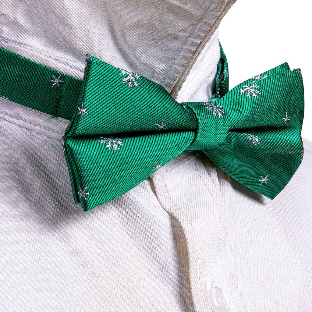 Green White Snowflake Silk Christmas Bow Tie Set - GentCrest - View 2