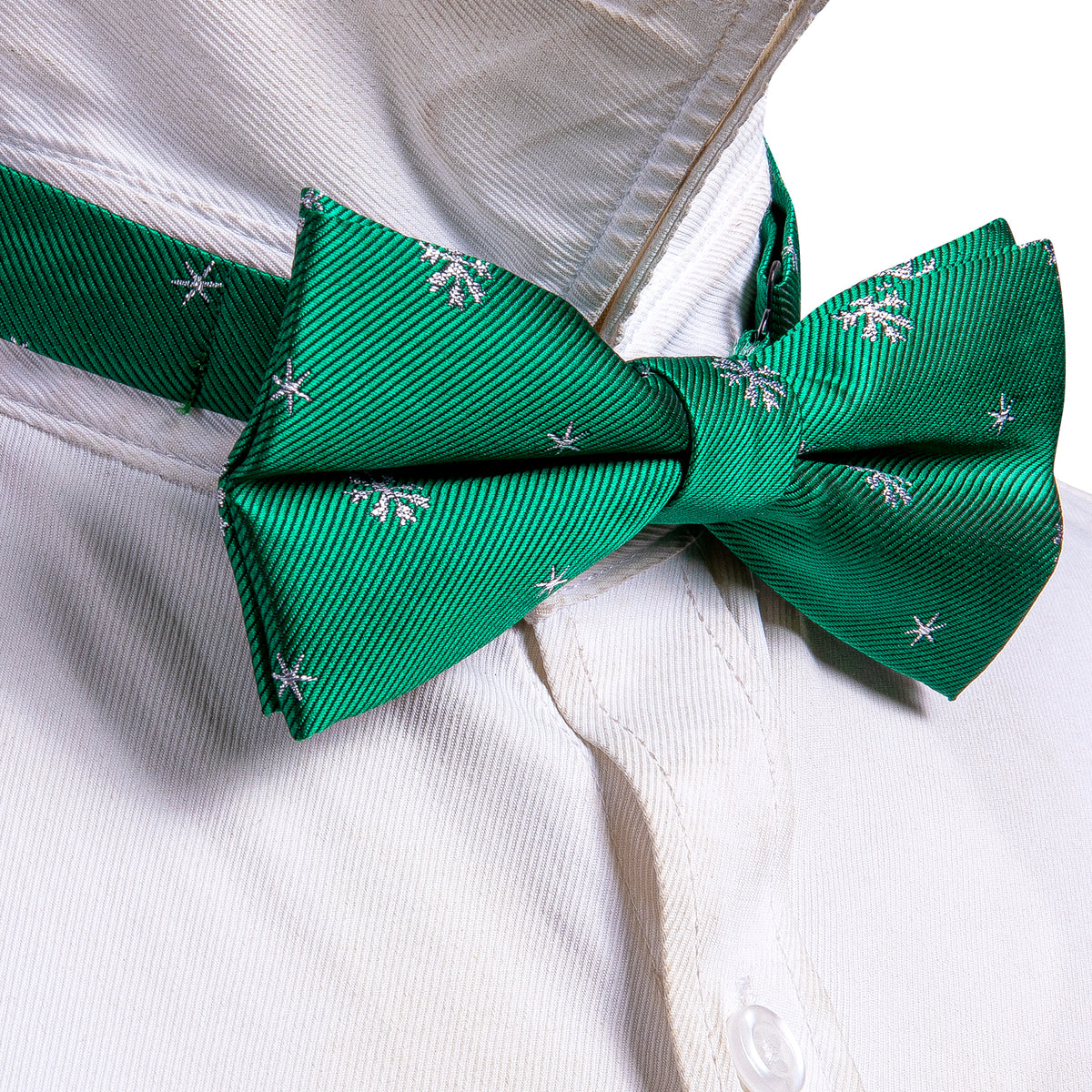 Green White Snowflake Silk Christmas Bow Tie Set - GentCrest - View 2