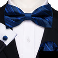 Blue Black Striped Bow Tie Set - GentCrest