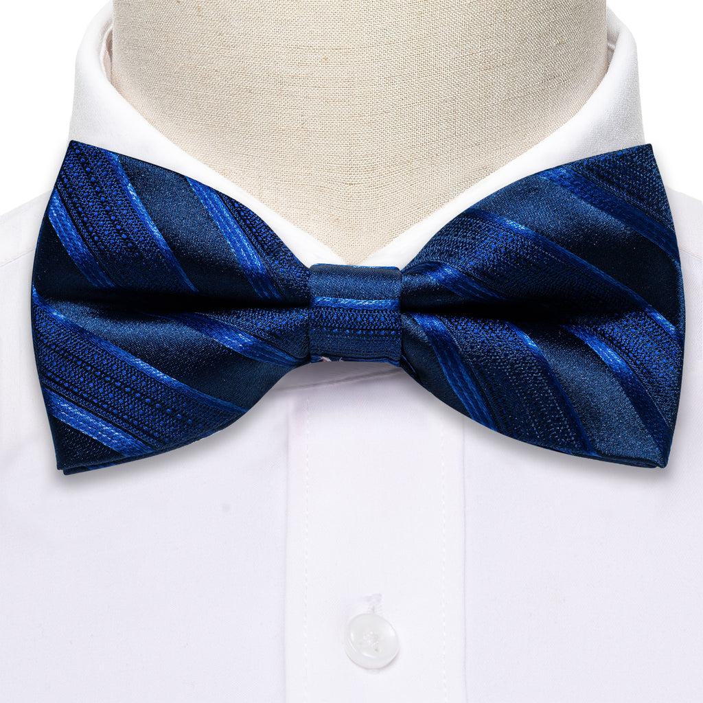Blue Black Striped Bow Tie Set - GentCrest - View 5