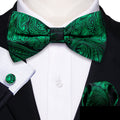 Green Paisley Bow Tie Set - GentCrest