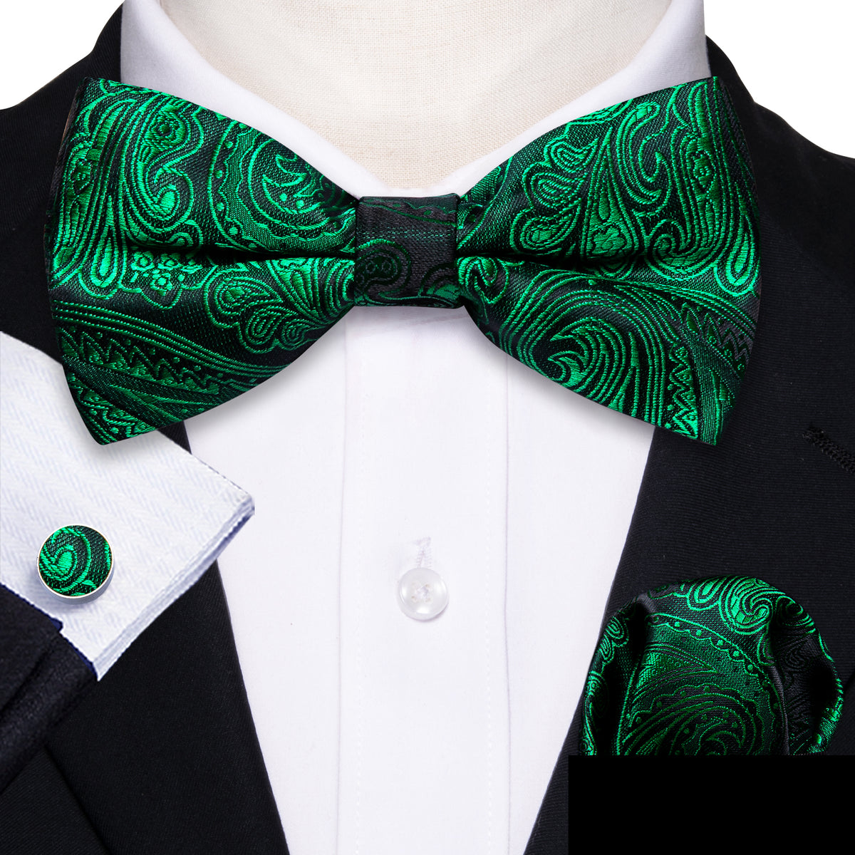 Green Paisley Bow Tie Set - GentCrest