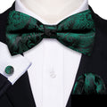 Green Black Paisley Bow Tie Set - GentCrest