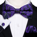 Purple Black Paisley Bow Tie Set - GentCrest