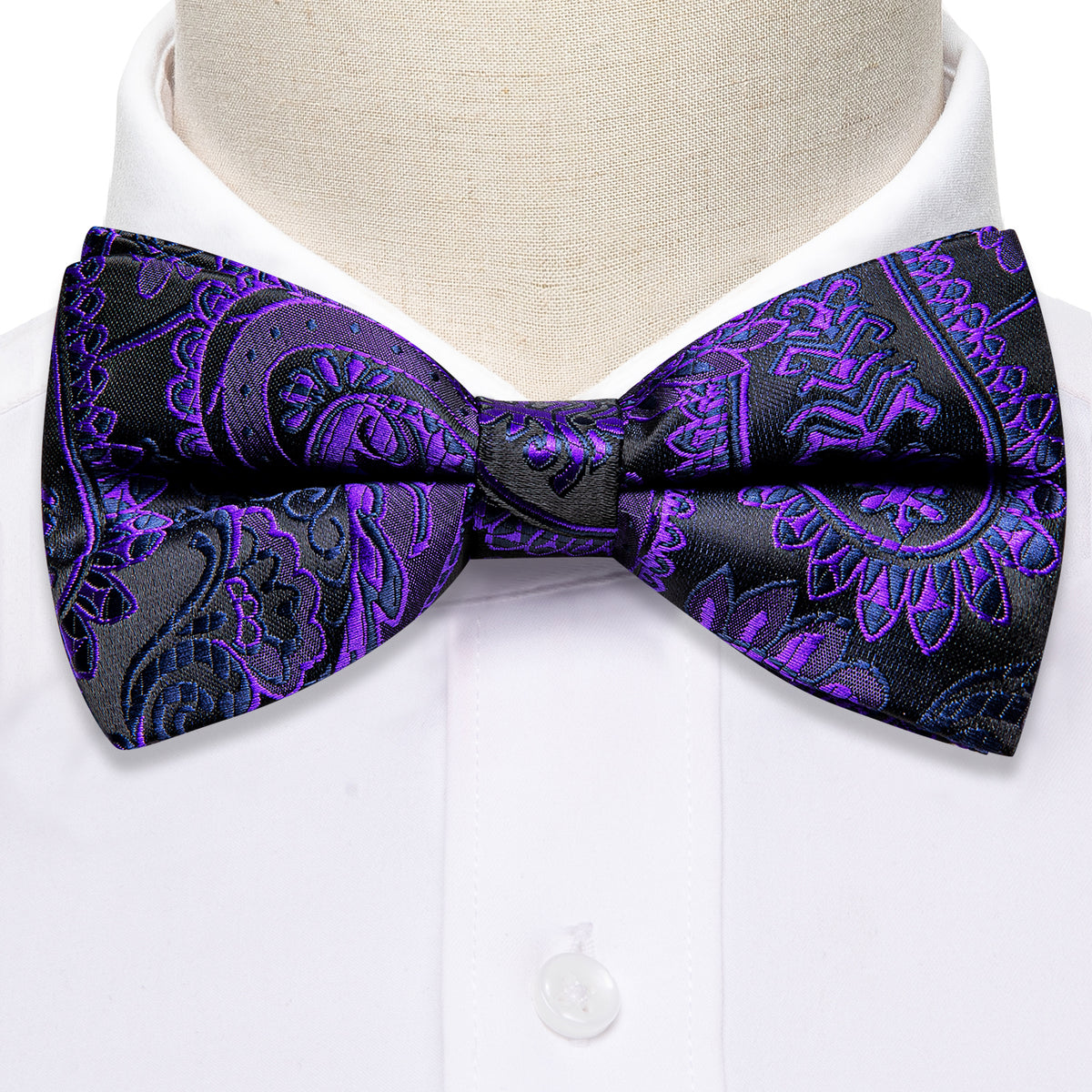 Purple Black Paisley Bow Tie Set - GentCrest - View 3