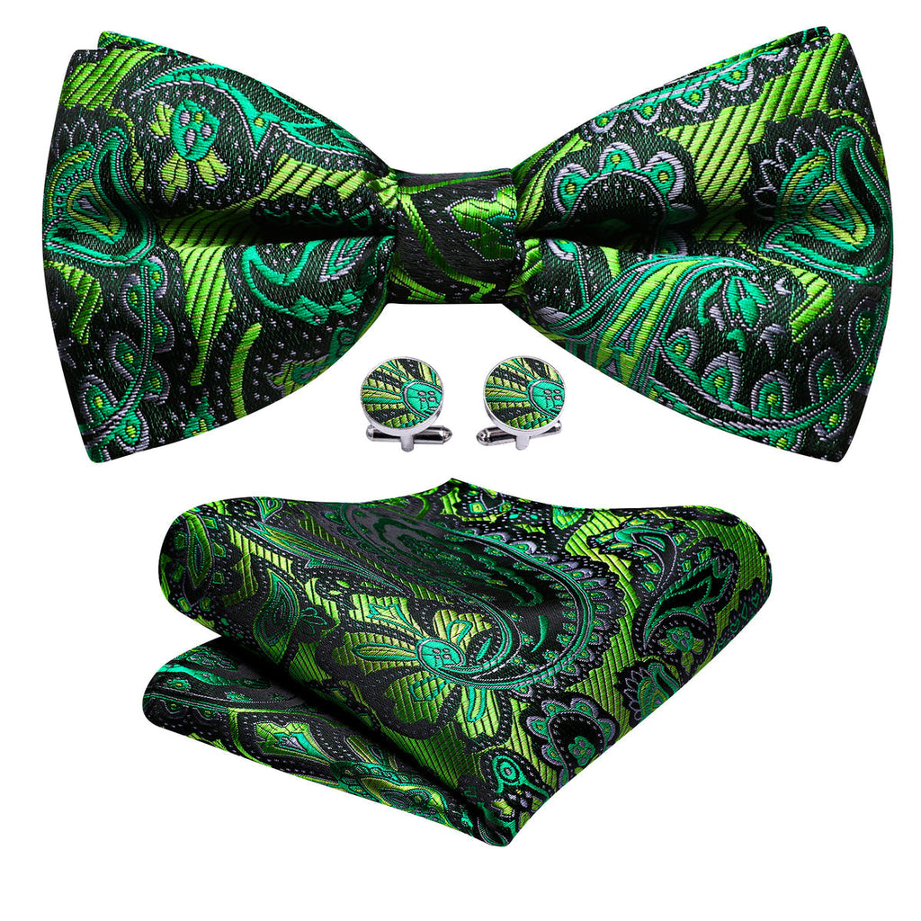 Green Paisley Bow Tie Set - GentCrest - View 5